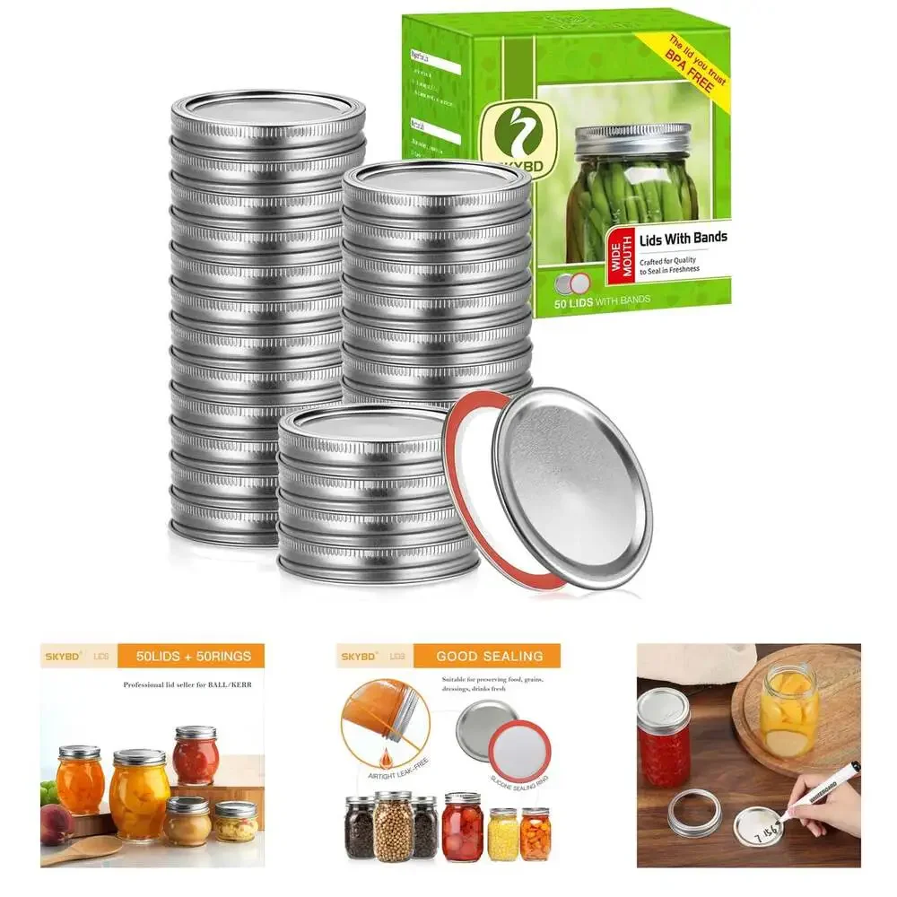Canning Lids and Rings Set Food Grade Metal Wide Mouth for Ball Kerr Mason Jars